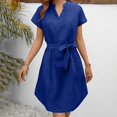 thumbnail image 2 of JIAYUE Women's Dress Sashes Belt Knee-Length Casual Solid Color Short Sleeve V Neck Loose Stylish Female Dresses, 2 of 5