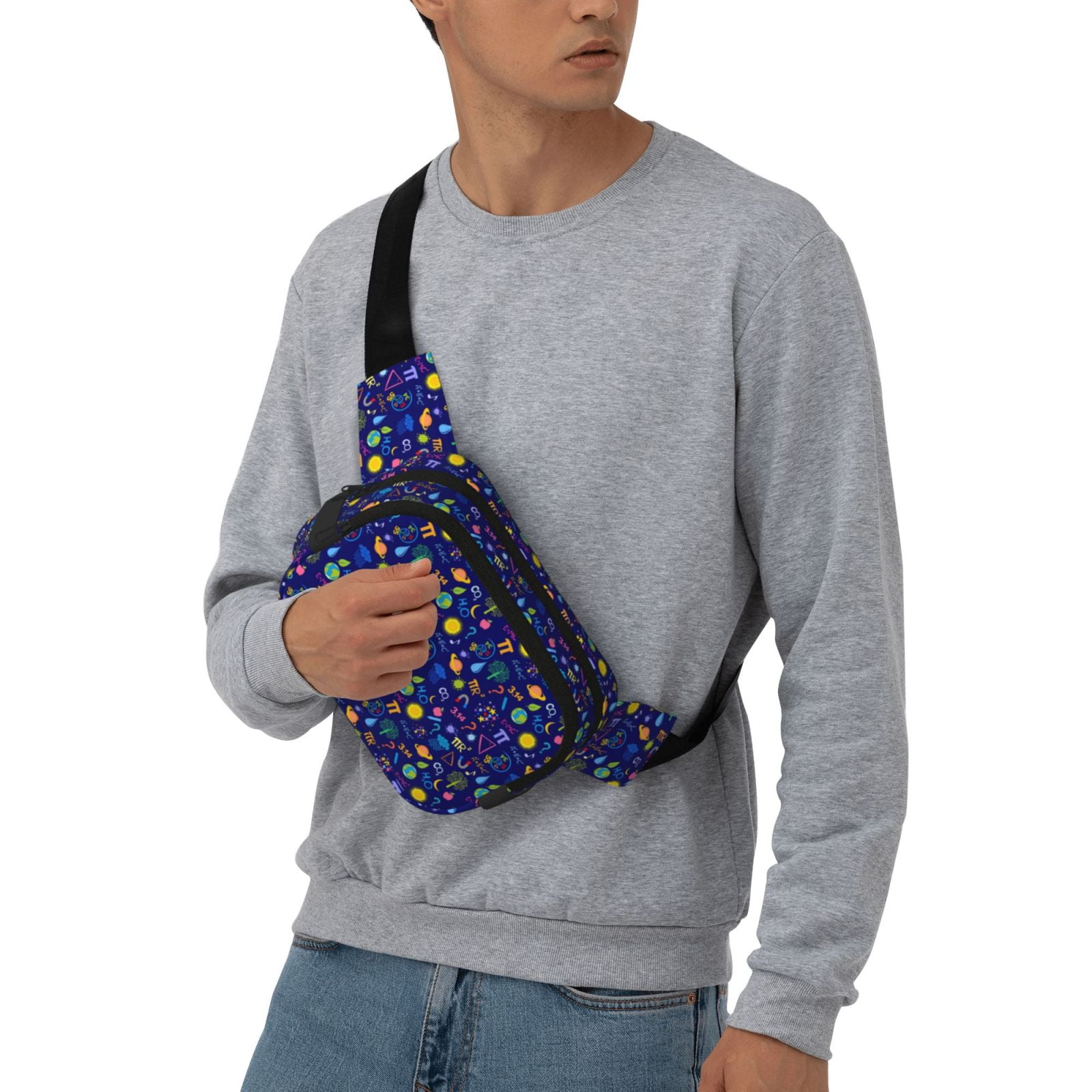 Picia Mathematics And Chemistry Print Square Double-Layer Waist Bag Mini Adjustable Waist Belt Bag Exercise Running Travel Hiking