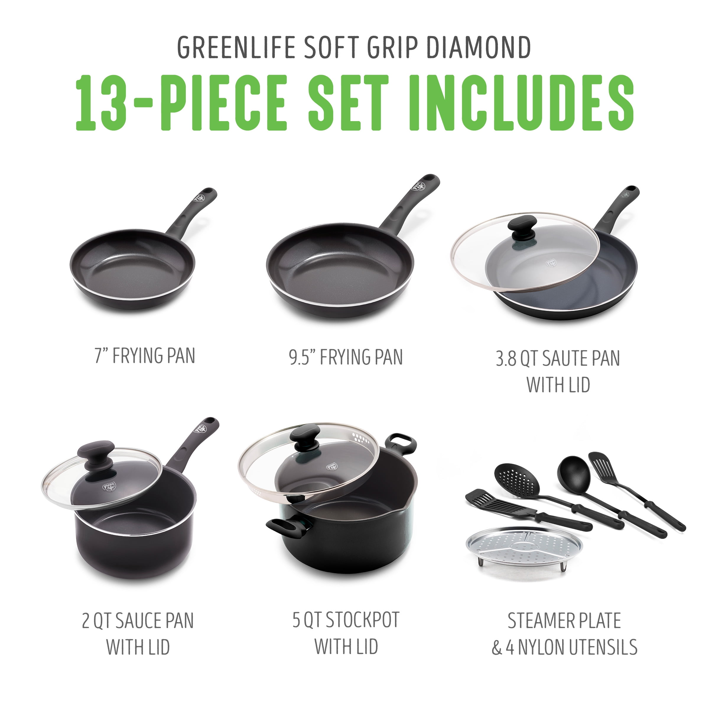 GreenLife Diamond 13-Piece Aluminum Ceramic Nonstick Cookware Set in  Turquoise CC002349-001 - The Home Depot