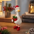 thumbnail image 3 of Christmas Duck Figurine with Red Hat and Holding Gift Box, White Resin, for Living Room Tabletop Decoration, 3 of 3