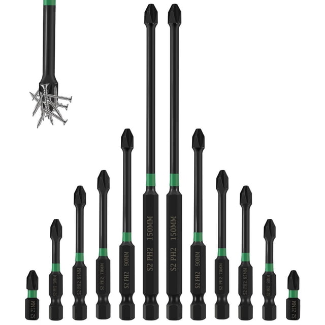 12Pcs Screwdriver Bit Set Anti-Slip Magnetic Drive Bit Set High Torque Cross Slot 1/4 Inch Hex Shank Drill Bit Set for Electric Screwdriver Impact Drill Power Tool