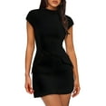 thumbnail image 2 of Robe d'Été pour Femme à Col Montant, Manches Courtes, Mini Robe de Boîte de Nuit Noire TTG, 2 of 8