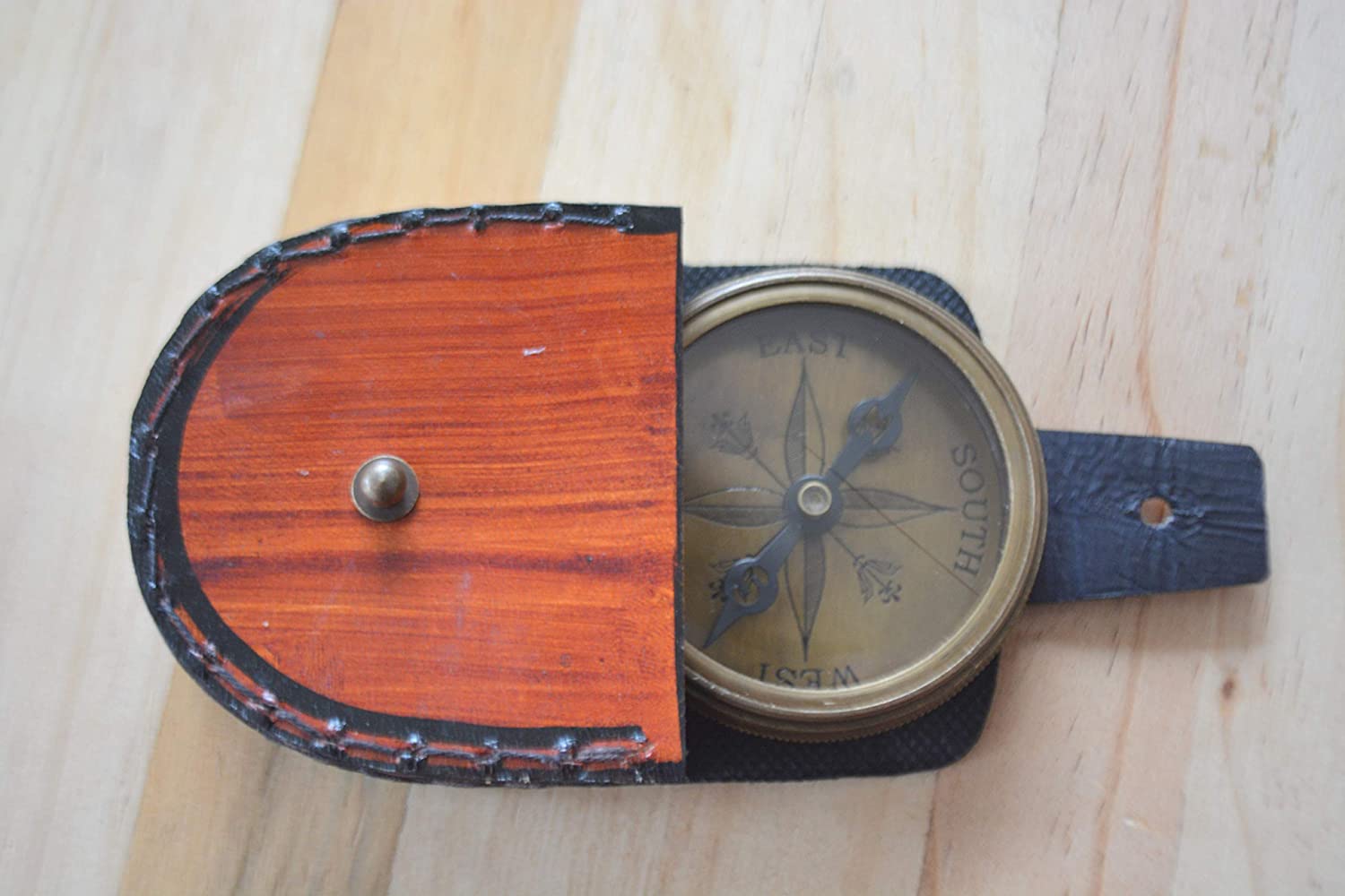 Nautical India Robert Frost 2.5" Poem Compass with Handmade Brown Leather Case