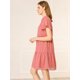 thumbnail image 4 of Vestido Recto Suelto Con Gradas Cuello Puntiagudo Manga Corta Para Mujeres Unique Bargains Rojo Sandía L, 4 of 7