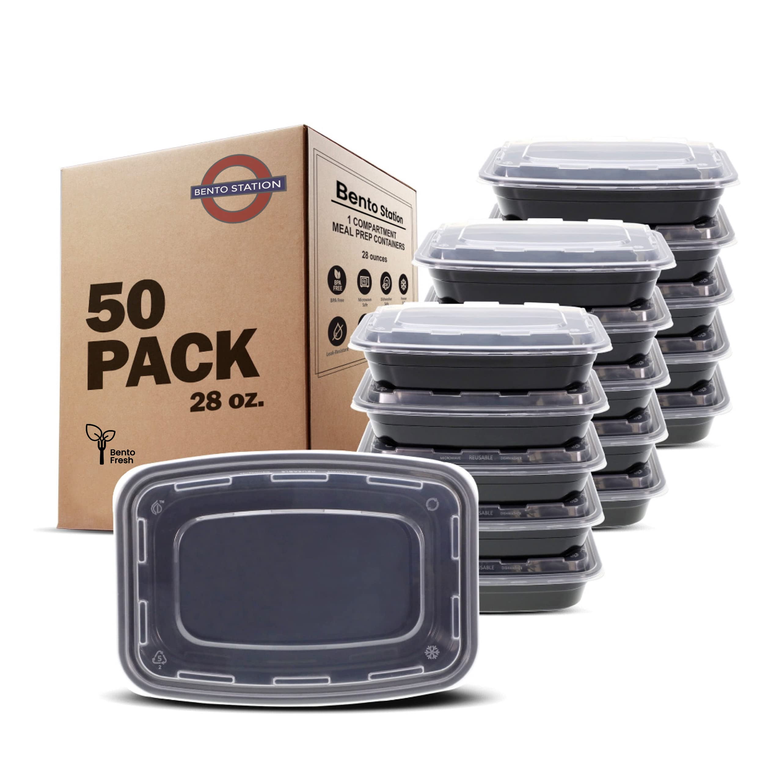 Asporto 34 oz Black Plastic 4 Compartment Food Container - with Clear Lid,  Microwavable - 8 3/4 x 7 1/2 x 1 1/2 - 100 count box