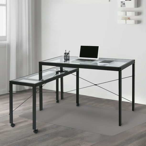 Kinbor Home Office Computer Table Desk Workstation With Glass Top