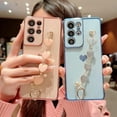 thumbnail image 3 of Compatible with Samsung Galaxy S21 Ultra Phone Case Women Luxury Plating Cute Love Heart Case with Heart Chain Bracelet Strap Camera Lens Protection Soft Silicone Shockproof Case, 3 of 9