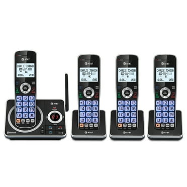 AT&T 4-Handset Expandable Cordless Phone with Unsurpassed Range, Bluetooth Connect to Cell, Smart Call Blocker and Answering System, DLP72412 (Black)