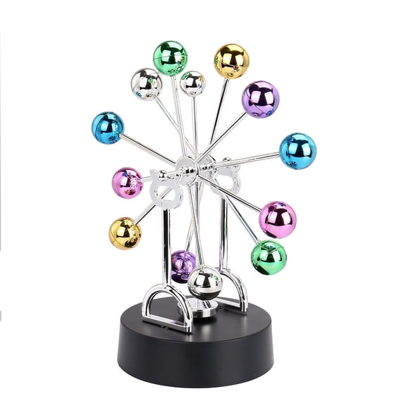 Perpetual Motion Ferris Wheel with Revolving Colorful Metallic Balance Balls | Mesmerizing Kinetic Artwork for Home Decoration and Science Enthusiasts (Battery Powered)