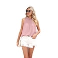 thumbnail image 1 of Womens Ruffle Neck Tank Tops Shirred Frill Dot Sleeveless Blouse Shirts Light pink M, 1 of 8
