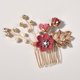 thumbnail image 1 of Granjero Gordo Pinza para el pelo con flores hecha a mano, pinza de peine con perlas de cristal, accesorio para el pelo de boda dorado, rojo, 1 of 5