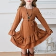 thumbnail image 4 of XAOWF Child Girl Dress Bohemia Solid Color Long Sleeve Cute Fashion Ruffles Casual Dresses 5-14 Years 2025 Versatile Relaxed Fit Sundress, 4 of 9