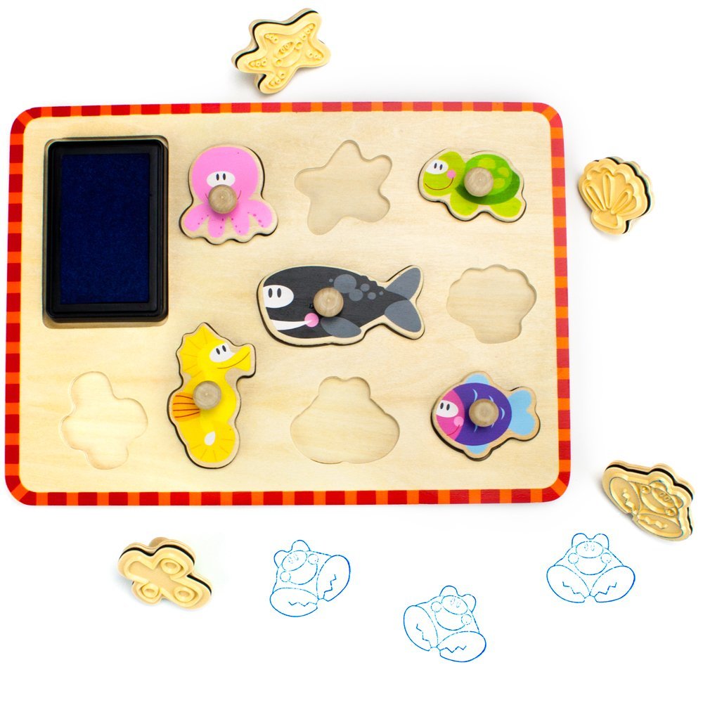 Peg Board Puzzle, Marine Life Puzzle Stampers Kids Toddlers Table Stamp