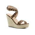 thumbnail image 1 of BLISSFUL STEP Chaussures pour Femmes Sandales Espadrilles à Talon Compensé Slingback à Brides Croisées Léopard 9, 1 of 8