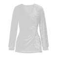 thumbnail image 5 of Laqbezok Elegant Wrap V Neck Sequin Velvet Long Sleeve Blouse, Women's Asymmetric Hem Sparkly Party Top, Shimmering Evening Gala Outfit, 5 of 6