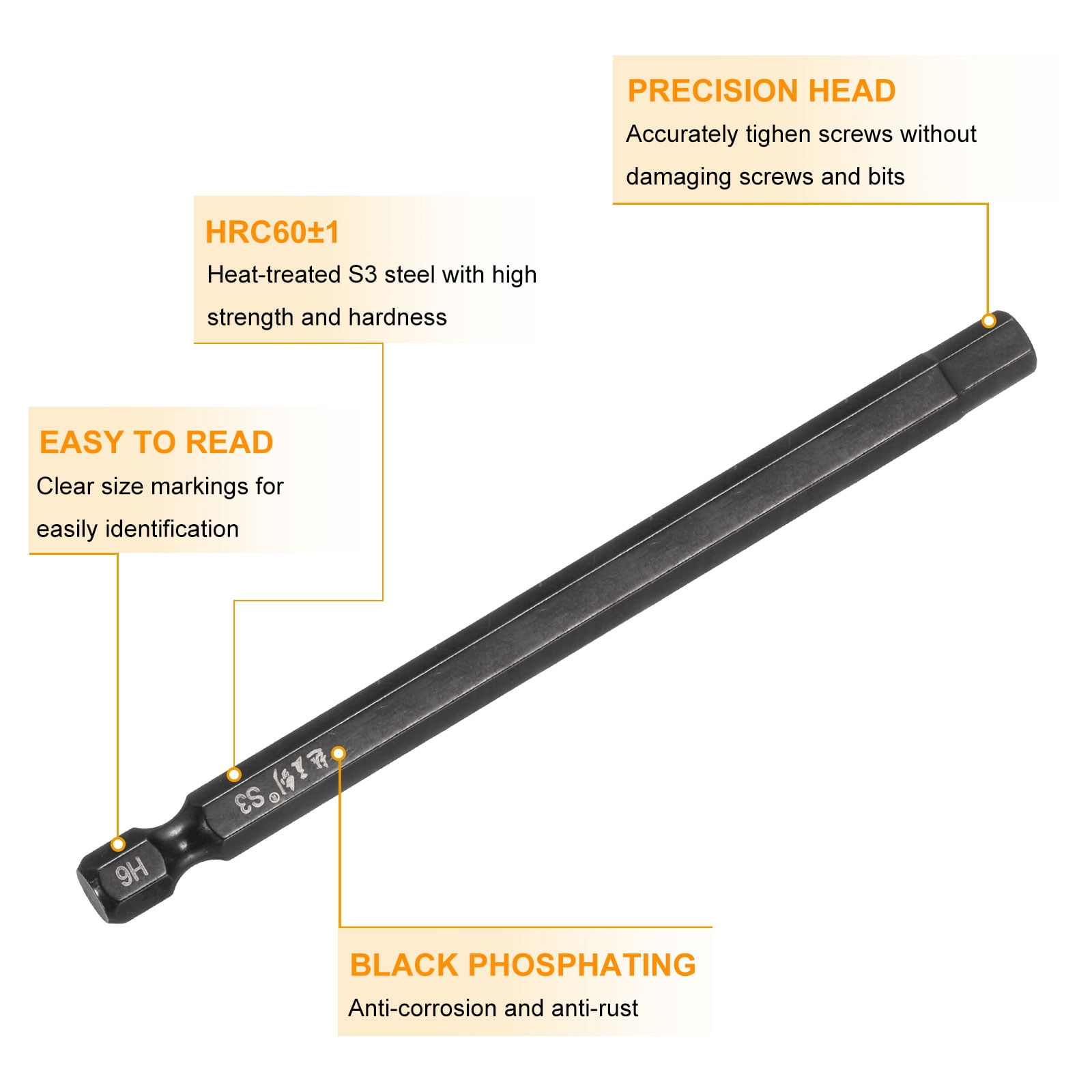 Uxcell 15pcs Hex Head Wrench Drill Bit 6mm(H6) Metric 1/4" Hex Shank 4"(100mm) Length S3 Steel Magnetic Impact Drivers Screwdriver Bit Industrial Grade Hexagon Electric Drill Bits