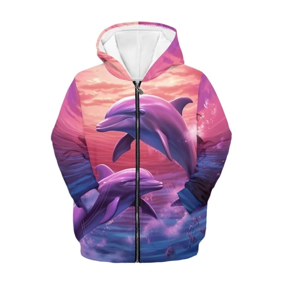 chaqlin Dolphin Hoodies for Girls 6-7 Trendy Y2K Zip Up Hoodie Sweatshirt Casual Long Sleeve Hooded Jackets Kids Sweater Top with Kangaroo Pocket Fall/Winter Fashion Clothing