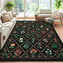 HOMERRY Floral Non Slip Area Rug 8' x 10' for Living Room Washable Indoor Carpet, Black