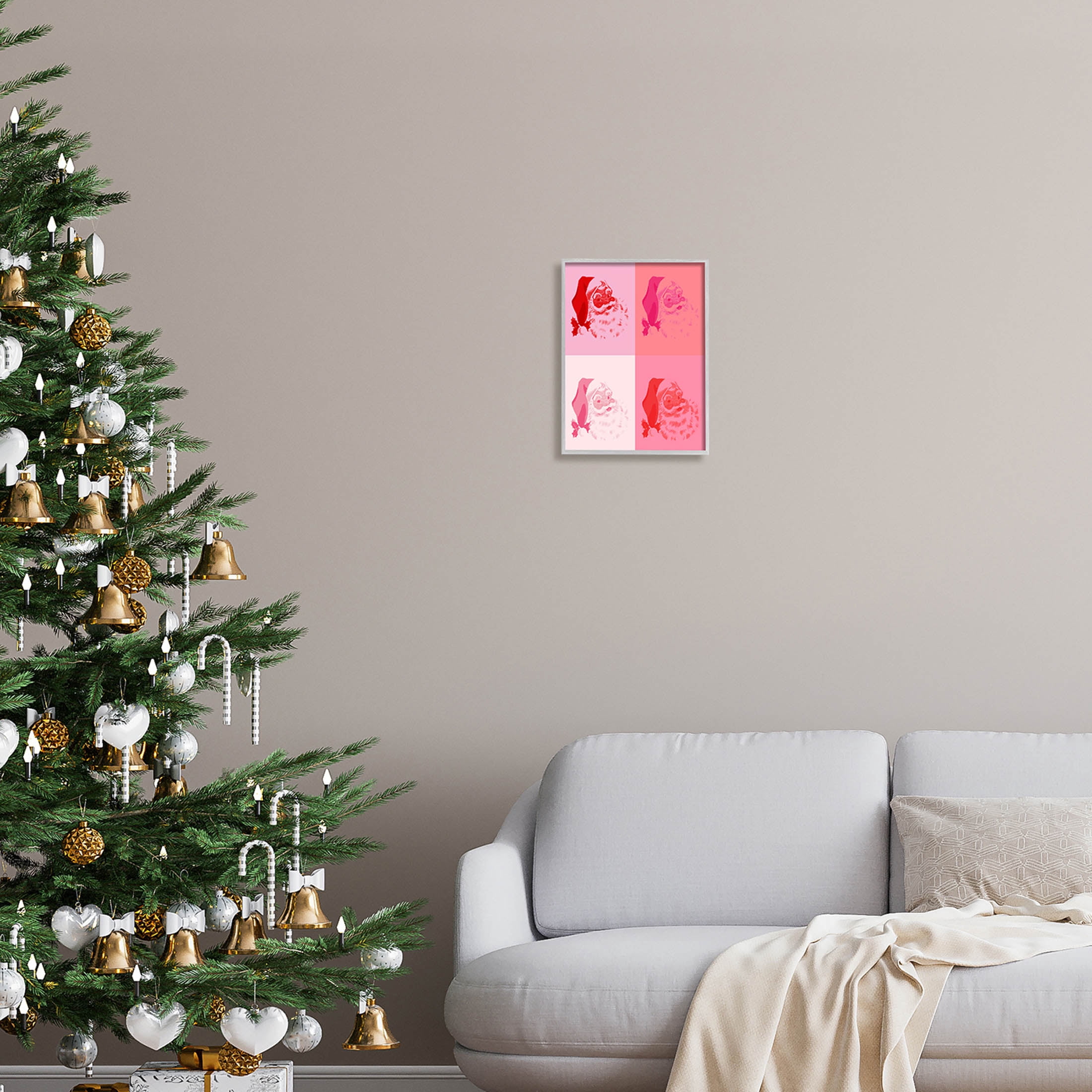 Pop Style Pink Santa Claus Holiday Graphic Art Gray Framed Art Print Wall Art