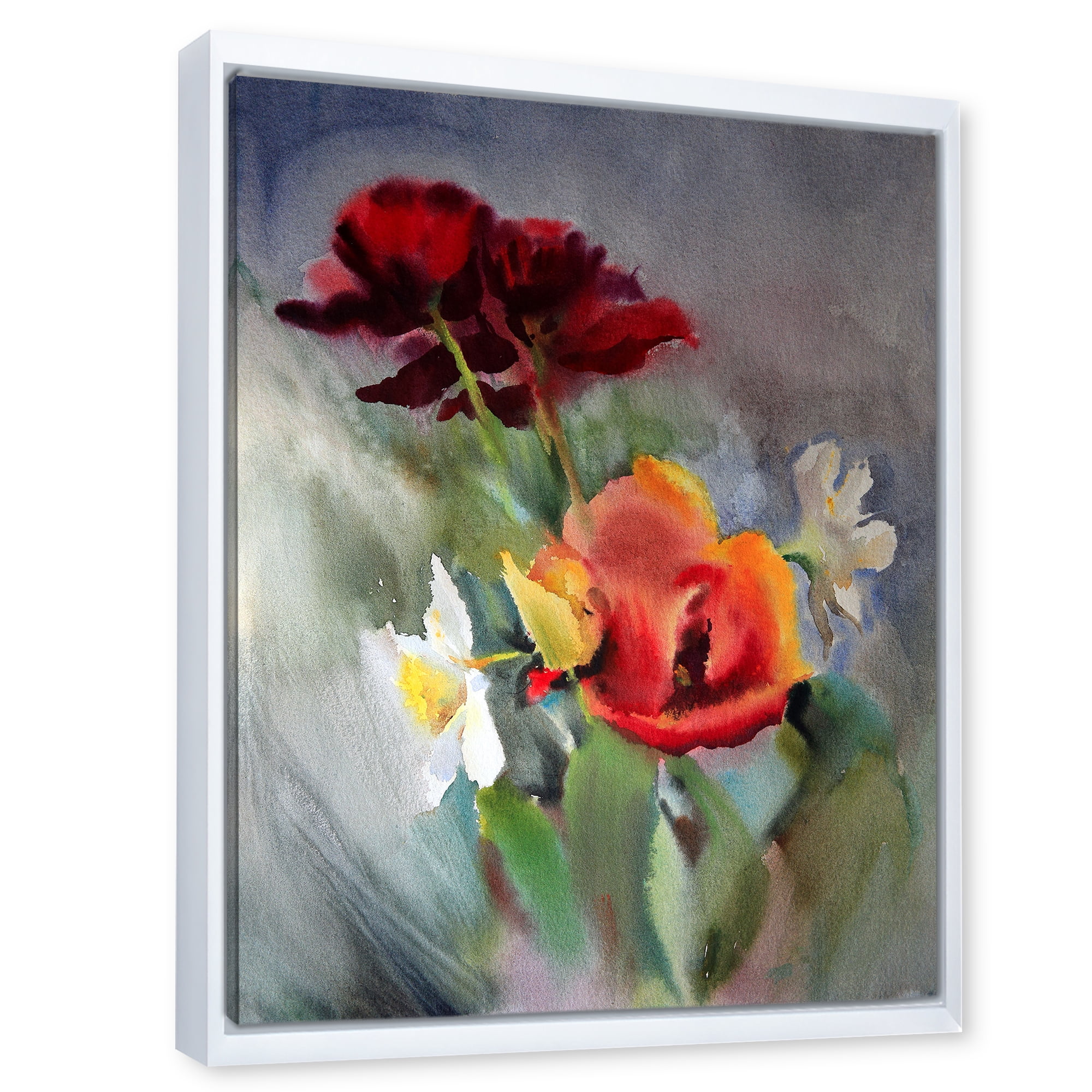 Designart 'Blossoming Vibrant Red Wildflowers' Traditional Framed Canvas Wall Art Print