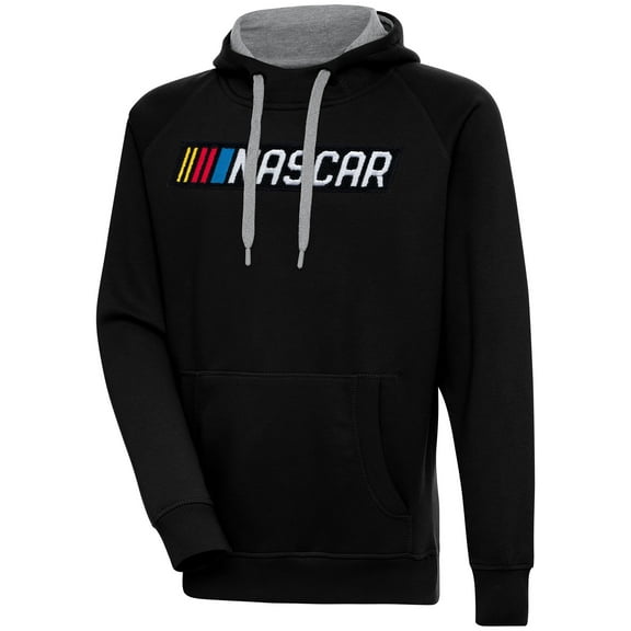 Men's Antigua  Black NASCAR Victory Chenille Pullover Hoodie