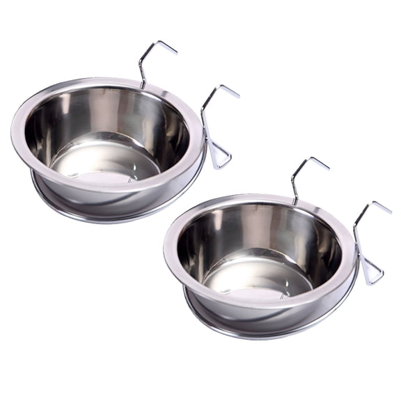 ACDANC 2 Pieces Stainless Steel Hanging Puppy Water Bowls with Holder Detached Anti Spill Pet Metal Bowl Cage Kennel Crate Food Bowl (4 oz)