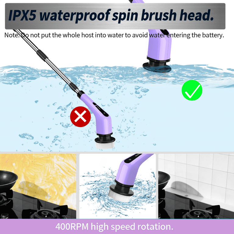 UNTIMATY Electric Spin Scrubber, Cordless Cleaning Brush with 8 Replaceable  Brush Heads, Extension Handle for Tub, Tile, Wall, Bathroom