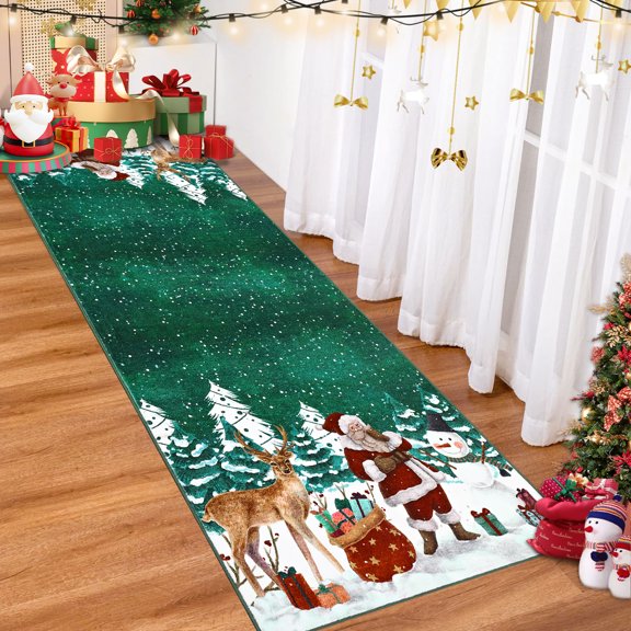 Christmas Living Room Rug, Print Christmas Reindeer Rugs for Bedroom Aesthetic Large Washable Carpet, Soft Xmas Tree Stain Resistance Dining Room Carpets for Under Table