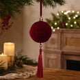 thumbnail image 2 of Luxcidy Wine Red Flocked Christmas Bauble with Tassel, 8 cm Embossed Velvet Ball Ornament for Gift Wrapping Present Topper and Holiday Package Accessory Decor, 2 of 7