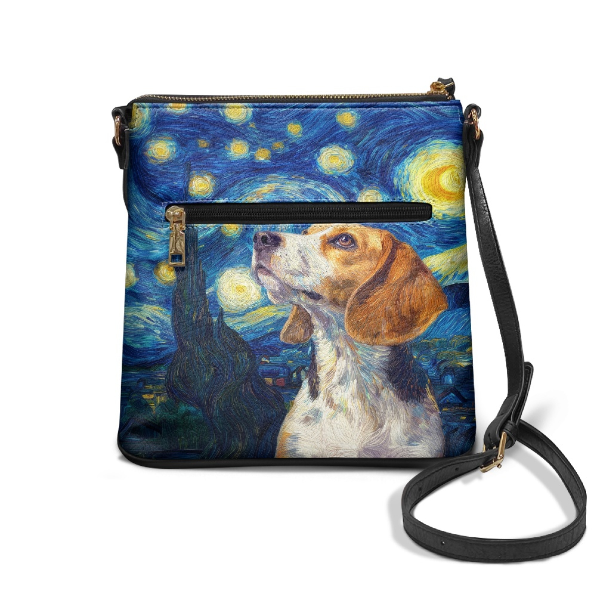 Kuiaobaty Beagle Galaxy Print Crossbody Bag for Women, Zipper Pockets Messenger Handbag with Adjustable Strap, Roomy Casual Shoulder Purse Crossbody for Travel, Blue