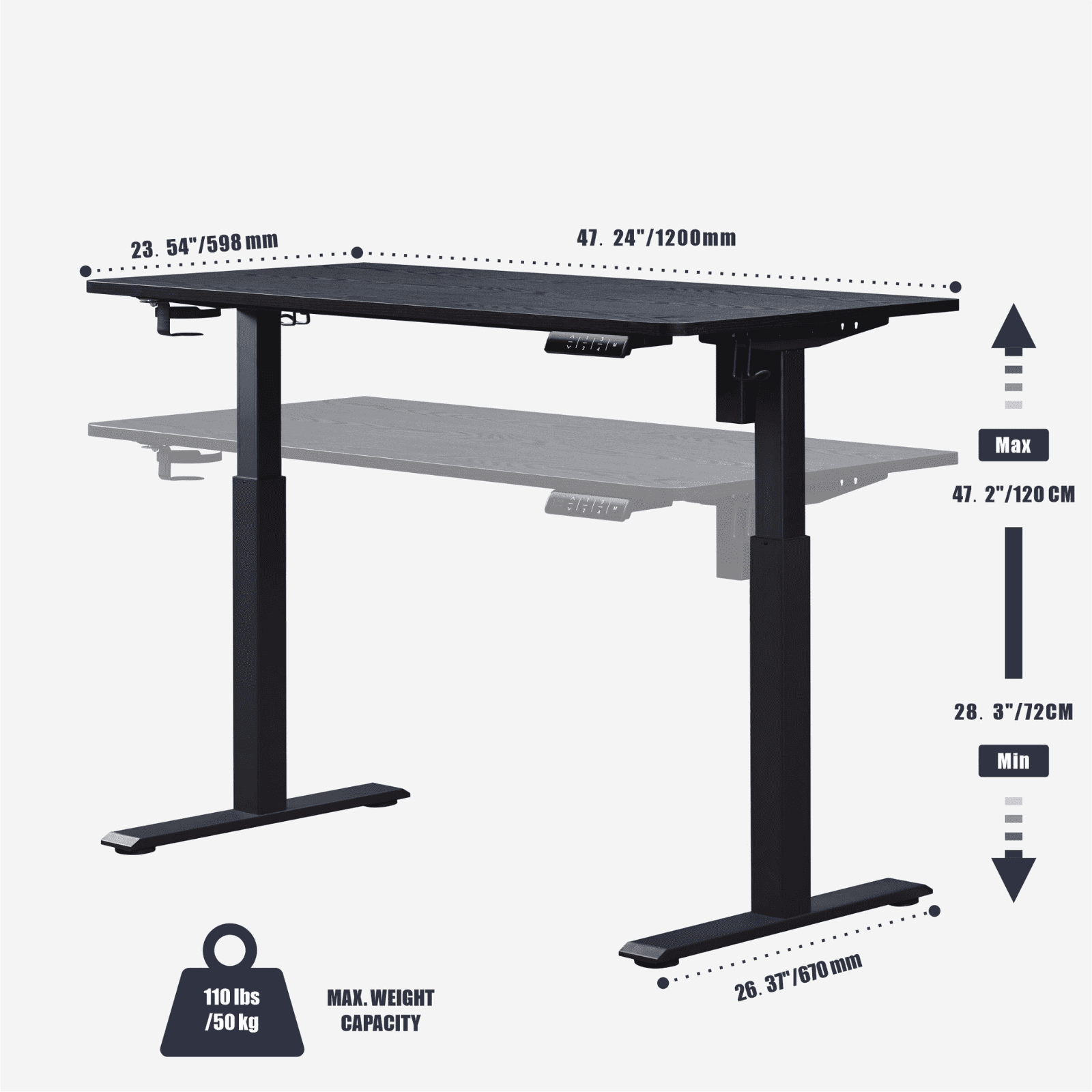 Homy Casa 47.24" Electric Standing Desk, Height Adjustable Computer Table, Black