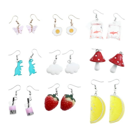 

NUOLUX 9 Pairs Cartoon Dinosaur Earring Strawberry Earrings Lovely Mushroom Eardrop