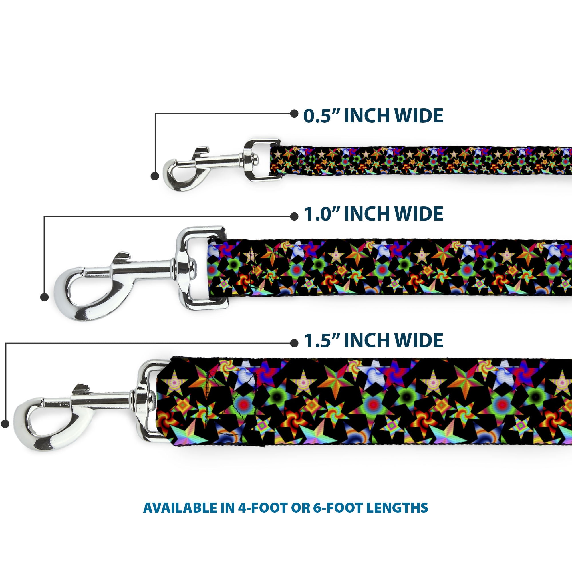 Buckle-Down Pet Leash, Dog Leash, Kaleidostarz, 6 Feet Long 1.0 Inch Wide