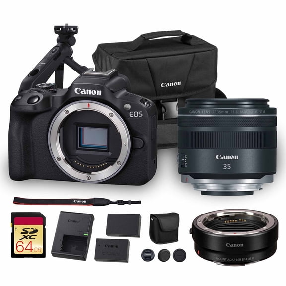 Canon EOS R50 Mirrorless Camera | 24.2MP APS-C, 4K 30p Video, Dual Pixel AF II, 15fps Burst, Vari-Angle Screen, Compact Beginner Vlogging Camera (5811C002)   Canon RF 35mm Lens   Tripod Grip   More