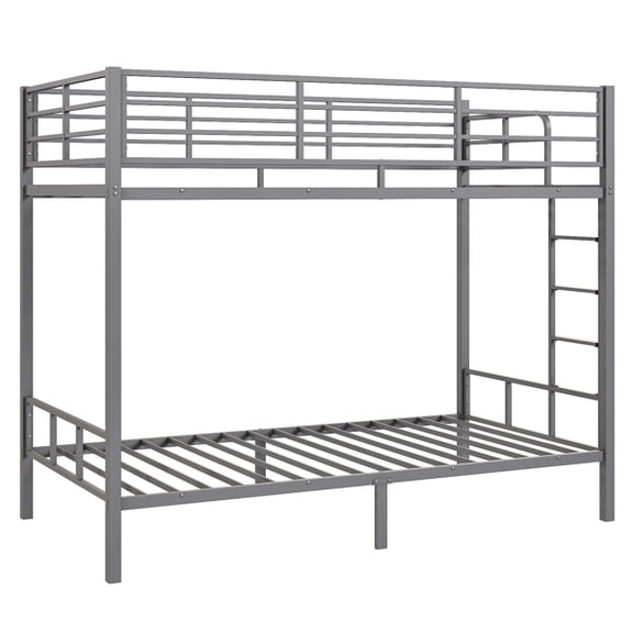 Alvantor Twin Over Twin Metal Bunk Bed with Side Ladder and High Guardrails, Gray