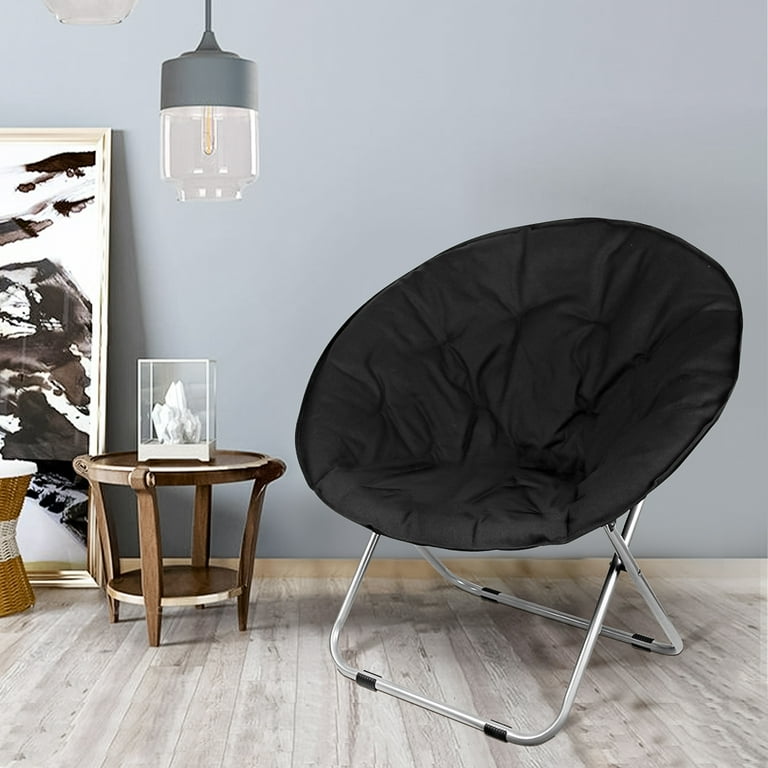 Saucer Chair Folding Camping Chair Large Dorm Living Room Bedroom Garden Lounge Chair Removable Plush Seat Cushion Moon Saucer Chair Heavy Duty Round