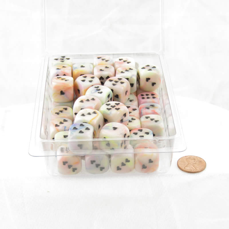 Circus Festive Dice with Black Hearts D6 16mm (5/8in) Pack of 50 Wondertrail
