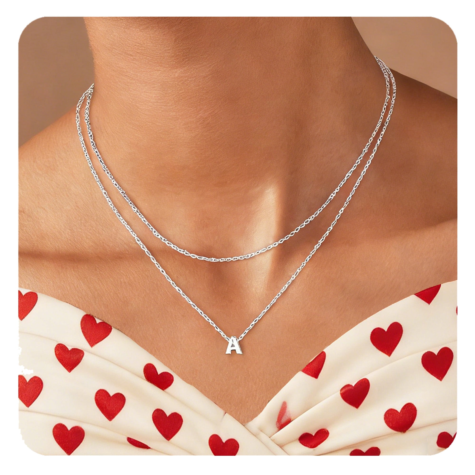 Silvora Silver Layered Letter A Initial Pendant Necklaces for Women Stackable Layer Necklace Delicate Jewelry Birthday Christmas Valentines Gifts for Her