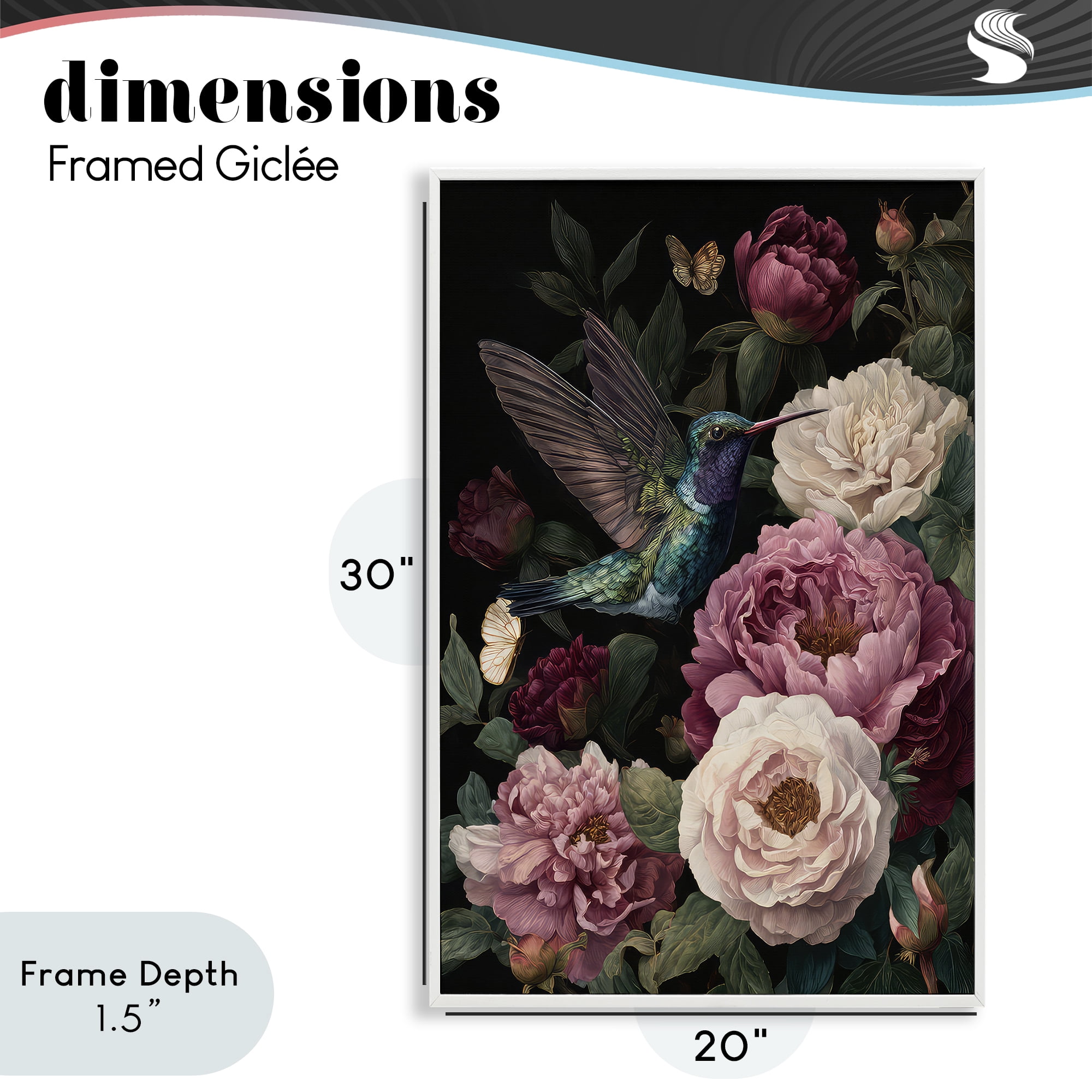 Stupell Industries Hummingbird & Lush Peonies White Framed Giclee Art, design by The Wands Want