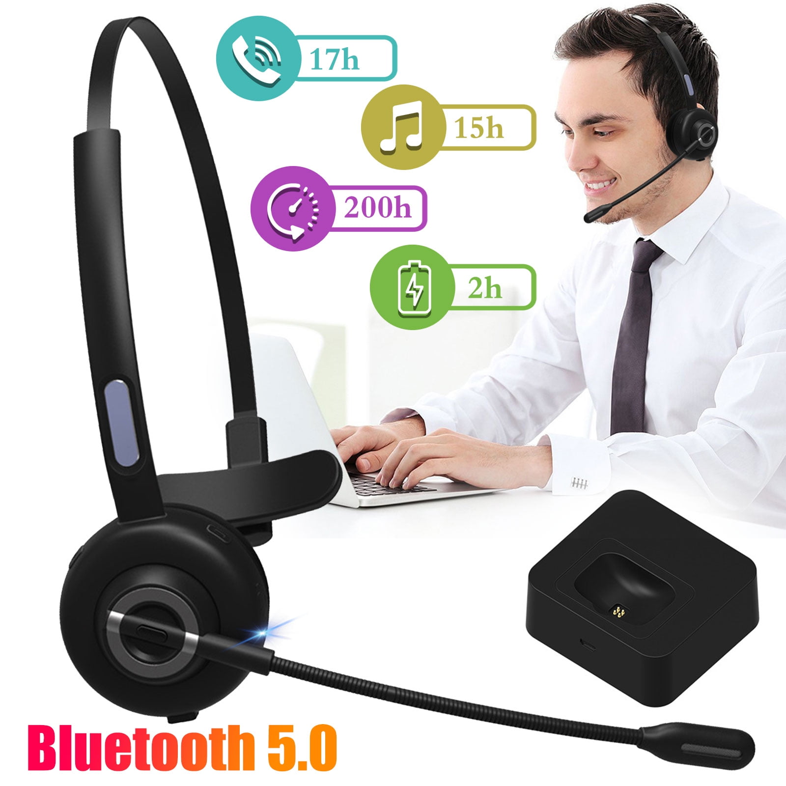 Trucker Bluetooth Headset/Cell Phone Headset with Noise Cancelling Mic