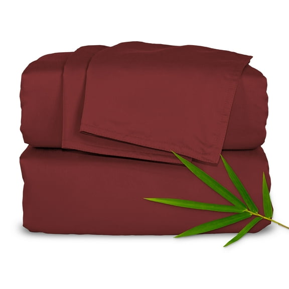 PURE BAMBOO Sheets Twin Size Bed Sheet 3 Piece Set, Genuine 100% Organic Bamboo Viscose, Luxuriously Soft & Cooling, Double Stitching, 16" Deep Pockets (Twin, Merlot)