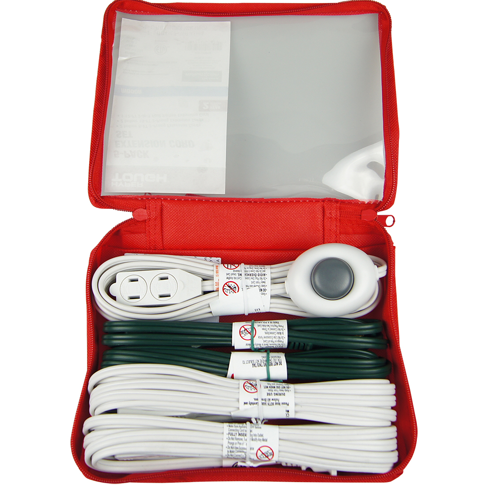 Hyper Tough 5-Pack Indoor Extension Cord Set, White and Green