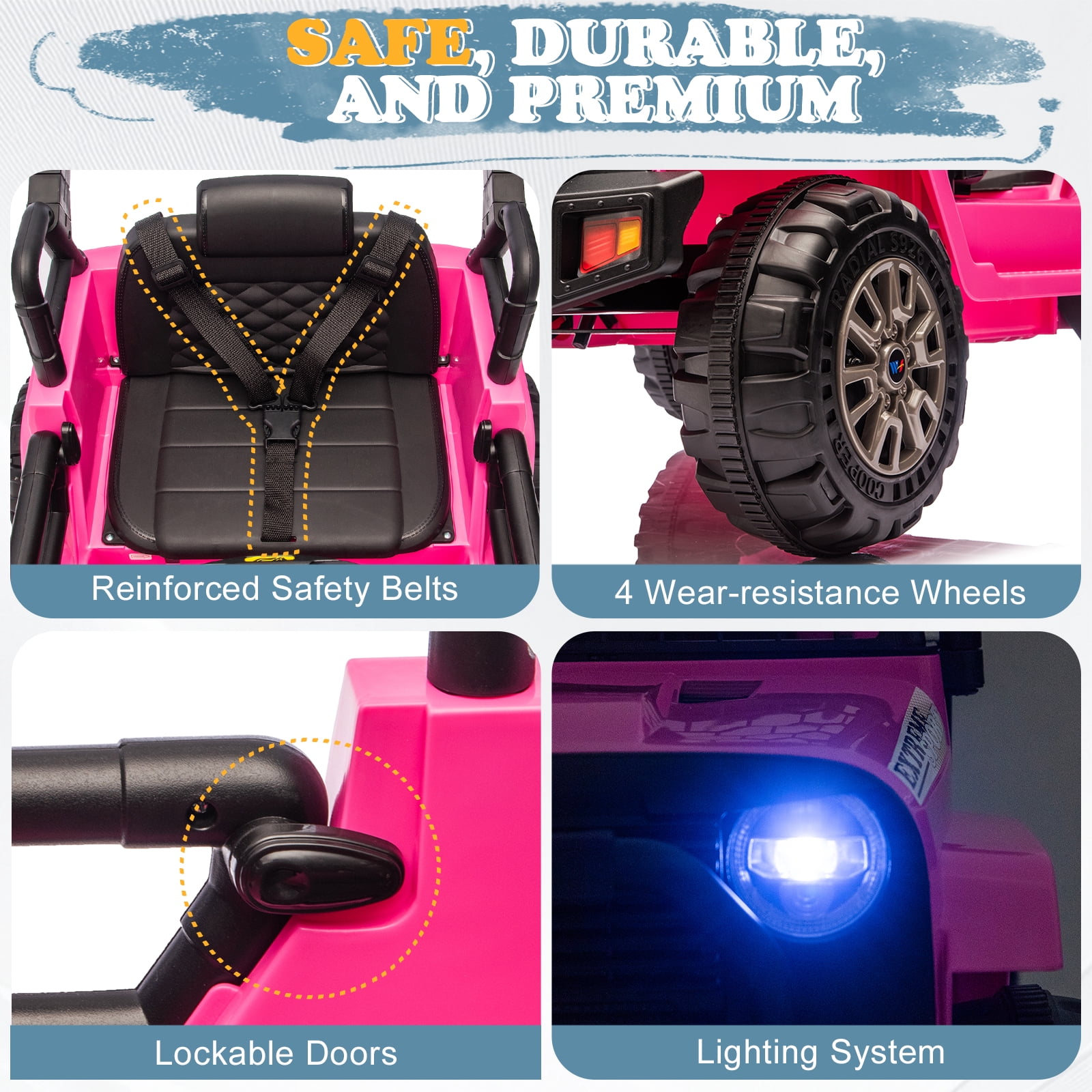 Ktaxon 12V Kids Electric Ride on Car, Battery Powered Ride on Toys Truck with Remote Control, Electric Car for Kids w/Bluetooth & Lights, Pink