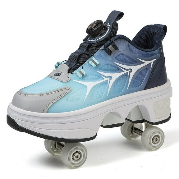Roller Skate Shoes for Women Men Four Rounds Children's Roller Skates Shoes That Turn into Rollerskates Sneakers Outdoor Light Shoes with Wheels for Girls Boys