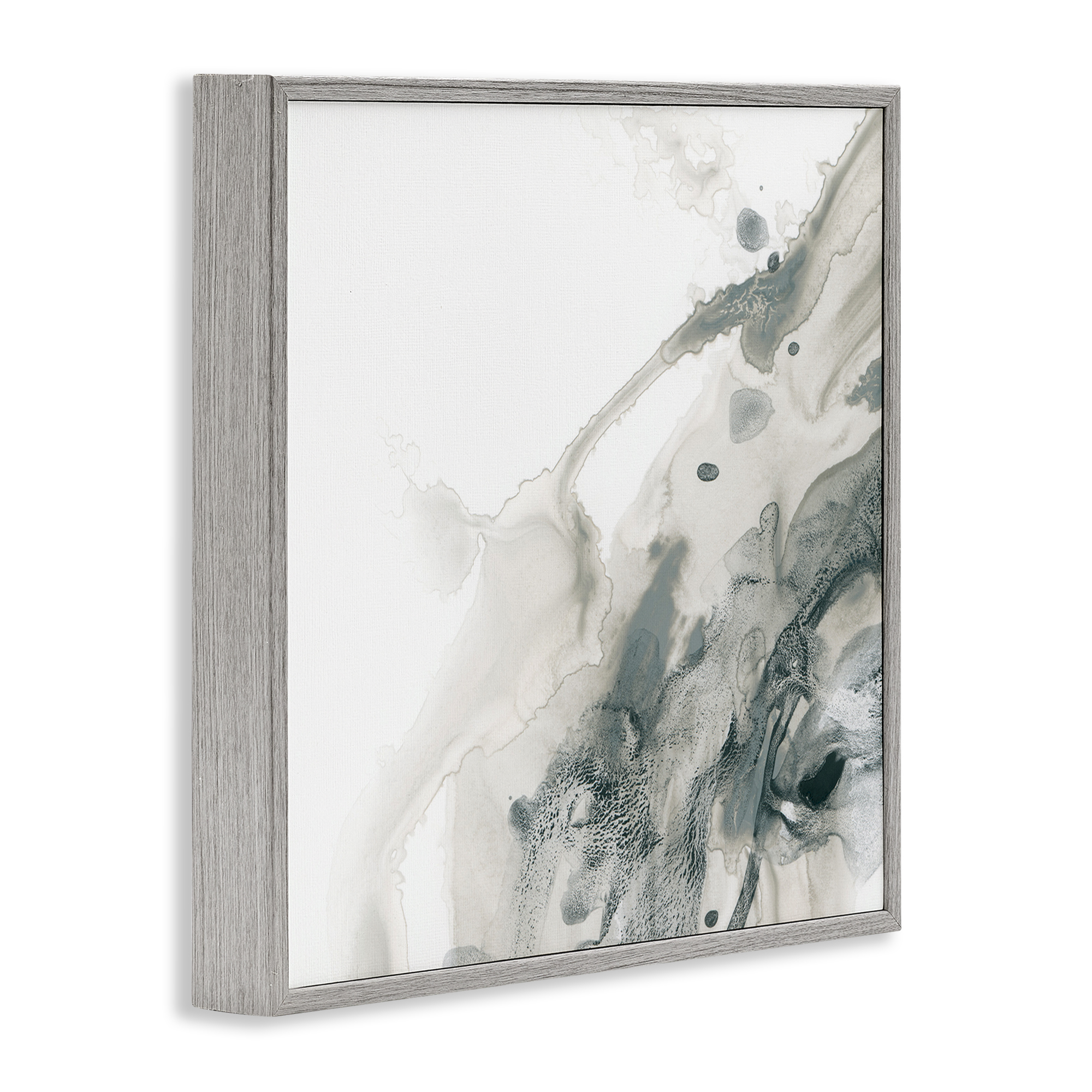 Stupell Industries Grey Splash on White Abstract Painting Gray Framed Art Print Wall Art, 24 x 24