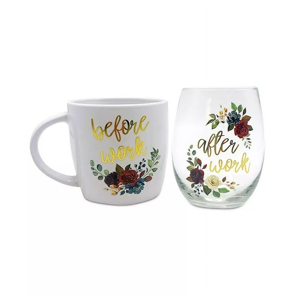 Tmd Holdings Before Work/After Work Mug & Stemless Wine Glass Set, Set of 2, Burgundy