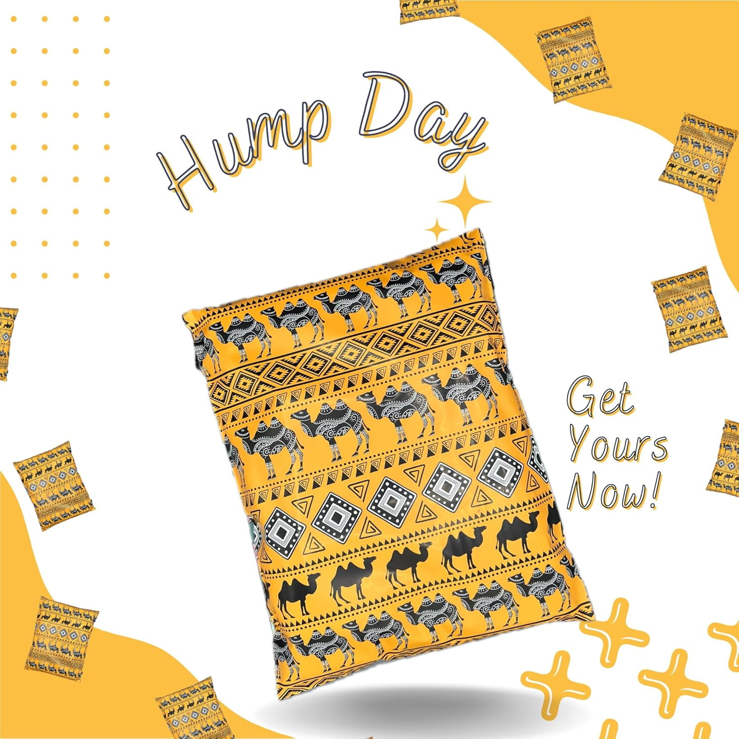 Hawk Poly Mailers 10x13 Cute Aztec Camels Heavy Duty 3.15mil Tamper-Evident & Self-Sealing Shipping Envelopes for Small Businesses Printed Waterproof Mailing Bags Non Padded (Hump Day, 10x13)