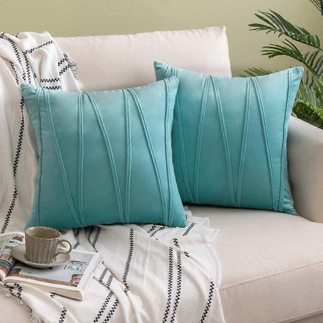 Decorative Striped Velvet Throw Pillow Covers Soft Solid Cushion Covers Square Pillowcases for Bed Sofa Couch Car Living Room 2 Pieces 18x18inch 45x45