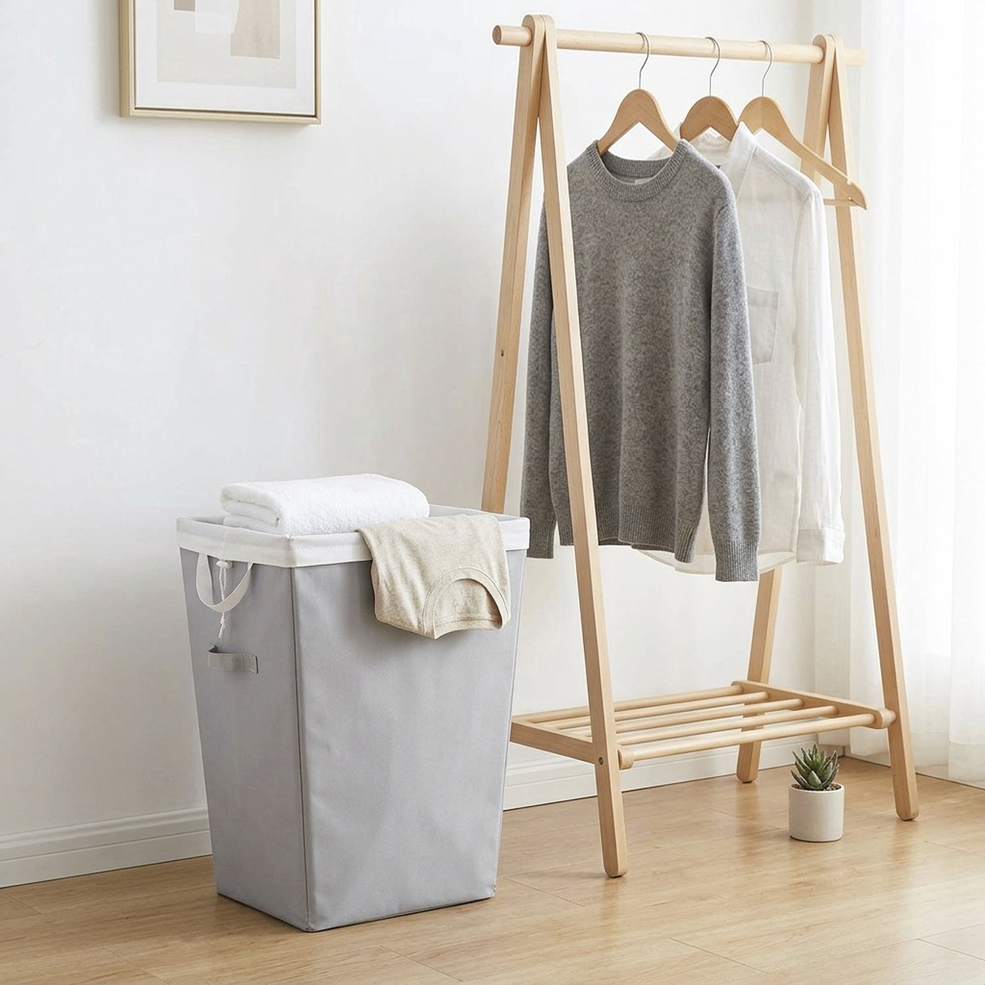 (2 pack) Mianstays Polyester Laundry Hamper with Removable Liner, Slim Rectangle with Carrying Handles, Gray