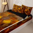 thumbnail image 3 of Homewish Watercolor Honeycomb Zipper Full Size Comforter Sets with Fitted Sheet and 2 Pillowcases,Brown Hexagon Zipper Bedding Set,Black Reversible,4-Piece, 3 of 7